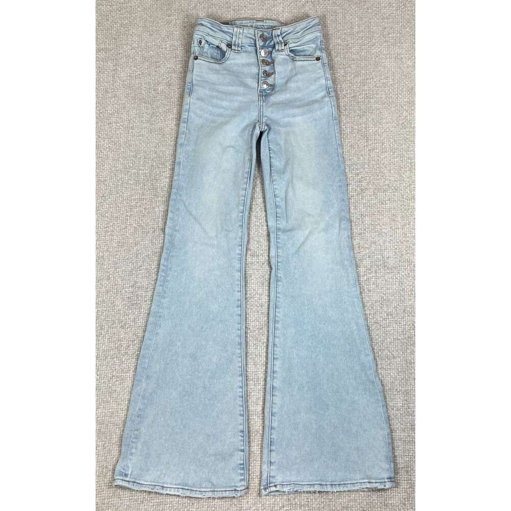 American Eagle Flare Jeans Women's 00 Super High Rise Button Fly Stretch Blue